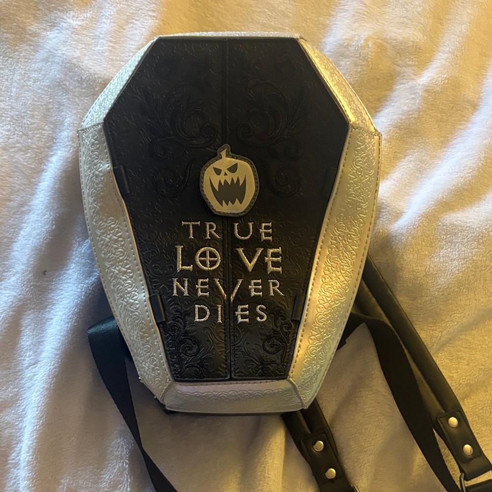 Loungefly Black and Silver Coffin Backpack